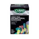 CURAD Performance Series Antibacterial Bandages, Extreme Hold Adhesive Technology, Finger & Knuckle Bandages, Flexible Fabric, Variety Pack with Assorted Sizes & Colors, 50 Count