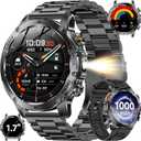 KPEP Military Smart Watches for Men with 2 Straps, 1000mAh Battery/LED Flashlight/IP67 Waterproof Smartwatch, Stress/Blood Oxygen/Heart Rate/Sleep Monitoring, Reminder, Fitness Tracker for iOS Android (Black)