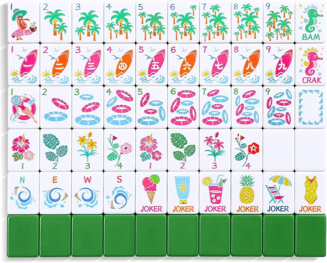 American Mahjong Tile Set, 160 Green Engraved Tiles with Mah-jongg Accessories and Tile Bag, Mahjong Set for Beginners