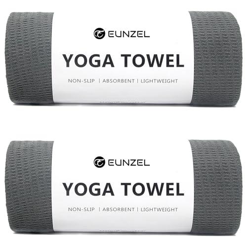 Eunzel 2 Pack Hot Yoga Towel, Non-Slip Yoga Mat Towel with Grip Dots Stickyfiber Sweat Absorbent Towel for Hot Yoga, Pilates and Workout 72" x 24", Dark Grey