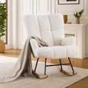 Joysoul Teddy Nursery Rocking Chair - Plush Velvet Upholstery, Sturdy Frame & High Backrest Armchair for Nursery, Bedroom, Living Room, Adults & Kids , White