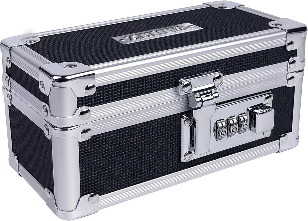 Vaultz Medicine Lock Box - 6.5 x 3 x 3.25 Inch Combination Lock Box for Medication, Pill Bottle, Inhaler - Easy to Hide Safe Storage for Locking Up Small Items and Valuables, Black, VZ03926