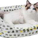Dog Sofa Bed, Anti-Anxiety Puppy Cuddler Bed for Puppy Dog & Cat, Rectangle Washable Bed with White Mattress, Extra Small (Beige)