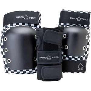Pro-Tec Street 3-Pack Pad Set - Protective Gear for Skateboarding, Roller Skating, Scooter, Bicycling (Youth Medium, Checker)