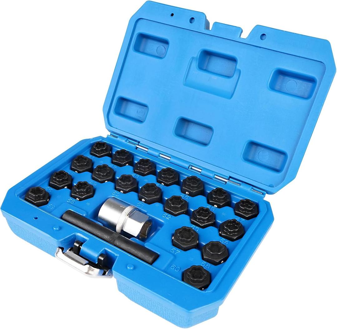 22PCS Wheel Locking Key Removal Tool Kit, Wheel Anti-Theft Lock Lug Nut Screw Remover Set with 1/2 Inch Driver Scoket Adaptor and Punch Compatible with BMW F 1 3 4 5 6 7 Series Not All