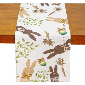 QINJIEJIE Rabbit Carrots Easter Table Runners Bunny Easter Table Runner, Holiday Table Runners Spring Seasonal Kitchen Dining Table Decoration for Home Party Decor