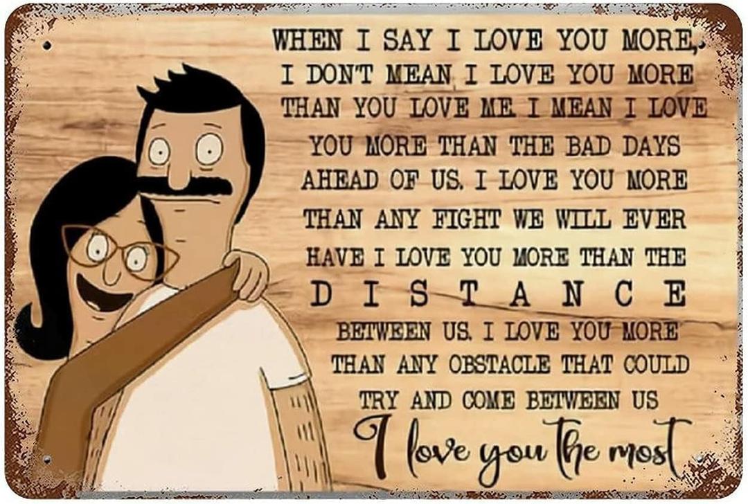 Bobs Burgers Bob and Linda I Love Rustic Wall Decor Metal Siding Vintage Tin Sign Vintage Advertising Metal Tin Sign Home Decor Garage Kitchen Bar Dining Room 12x16inch