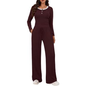 Two Piece Sets for Women Long Sleeve Wide Leg Tracksuits 2 Piece Lounge Sets Winter Casual Sweatsuits Matching Sets (Brown, L)