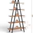 YOUDENOVA 5-Tier Ladder Bookshelf, Industrial A-Shaped Bookcase, Christmas Village Display Stand, Tall Ladder Shelf Storage Organizer for Living Room, Home Office, Dark Black