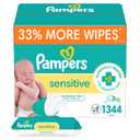 Pampers Baby Wipes, Sensitive, Water Based Wipe, Clinically Proven, Hypoallergenic, and Unscented for Babies, 1344 Wipes Total (16 Flip-Top Packs) (84 Count (Pack of 16))