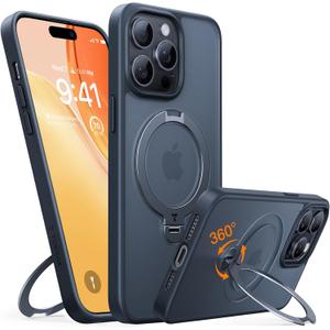 TORRAS 360 Spin Magnetic Stand for iPhone 14 Pro Max Case, Fit for Magsafe, Military Grade Shockproof Slim Protective Case for iPhone 14 Pro Max Case with Stand&Ring Holder, Black