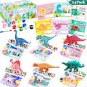 SpringFlower 24 Pack Valentine's Day Cards for Kids with Dinosaur Painting Kit for School Classroom Valentine's Gift Exchange, Valentine's Party Favor for Kids, Valentine's Prizes and Events