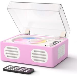 CD Player Portable Bluetooth Input/Output, Retro CD Player with Hi-Fi Speakers, Rechargeable Cute CD Players for Home with LED Display, USB Playback, AUX-in, Headphone Jack, Purple-Pink