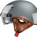 Vintage Half Face Helmet Motorcycle Open Face Sun Visor Quick Release Buckle Cycling Motocross Helmets Suits Men Women DOT Approved (Large, Grey)