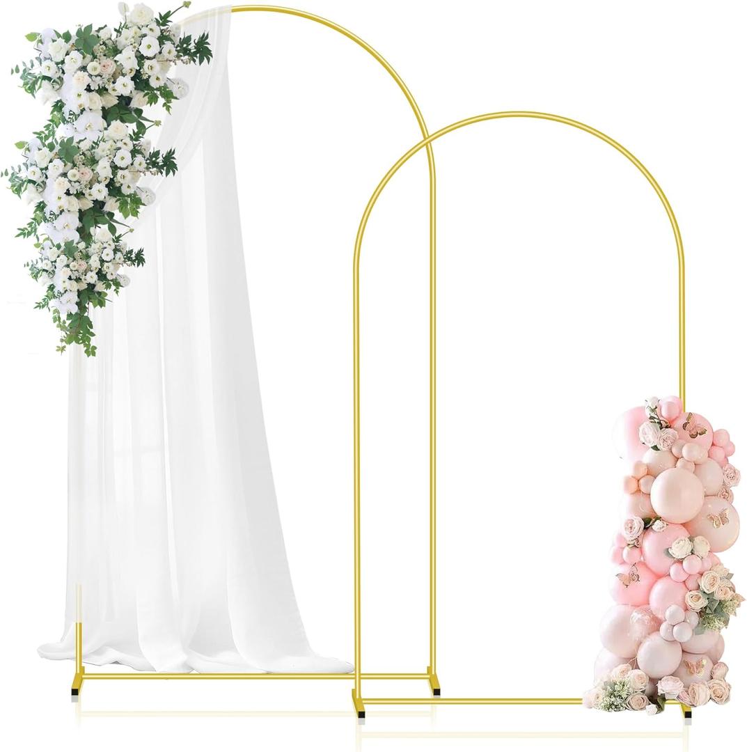 7.2FT+6.6FT Sturdy Metal Wedding Arch Backdrop Stand - Gold 2-Piece Wedding Arch Frame Set for Ceremonies, Birthdays, Graduations & Baby Showers Decor