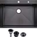 33x22x9 Drop In Kitchen Sink Black, Top mount SUS304 Stainless Steel Gunmetal Black Sink 18 Gauge Single Bowl, Handmade Commercial Modern Workstation Prep Kitchen Sinks