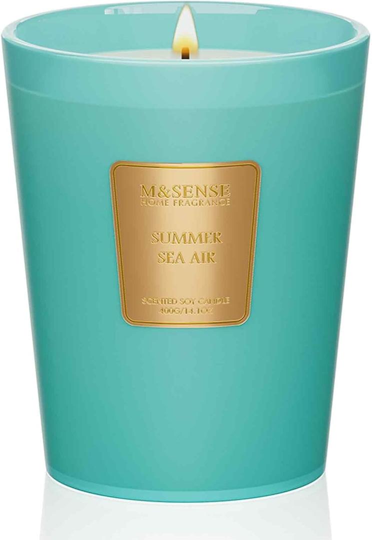 M&SENSE Summer Sea Air Scented Candle Home Decor, Natural Soy Wax, 14.1oz 60 Hours Long Lasting Slow Burning, Aromatherapy Candle for Stress Relief