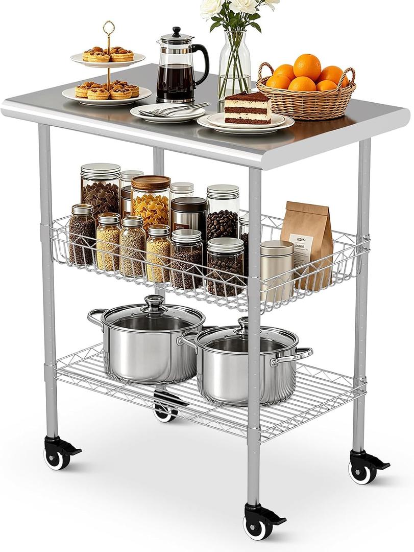 24 x 20 Inch Stainless Steel Utility Cart, Commercial Prep Cart
