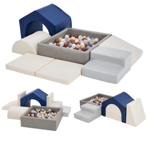 JungleDove Soft Foam Climbing Blocks for Toddlers – 7-Piece Ball Pit with Navy Blue Leather, Indoor Soft Play Gym, Montessori Activity Toys for Kids (82.7"×26.8"×18.5")