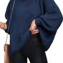 PRETTYGARDEN Womens Sweaters Spring 2026 Oversized Chunky Knitted Pullover Sweater Casual Long Sleeve Crewneck Cute Sweaters (Small, Navy)