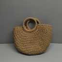 Frienda Straw Tote Bag Summer Beach Bag Handmade Straw Rattan Woven Handbag for Women Travel (12.6 x 7.87 x 8.66 Inch, Khaki)