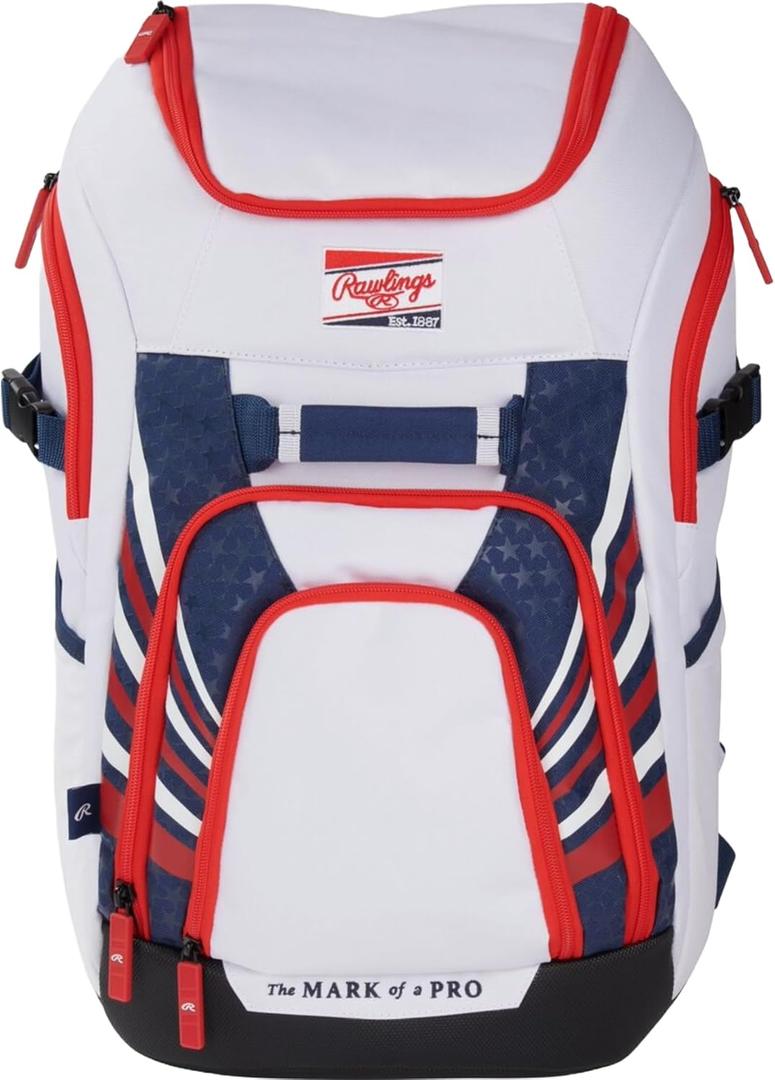 Rawlings | FRANCHISE 2.0 Player's Backpack | Baseball/Softball | Rec/Travel | Multiple Styles (White,Red)