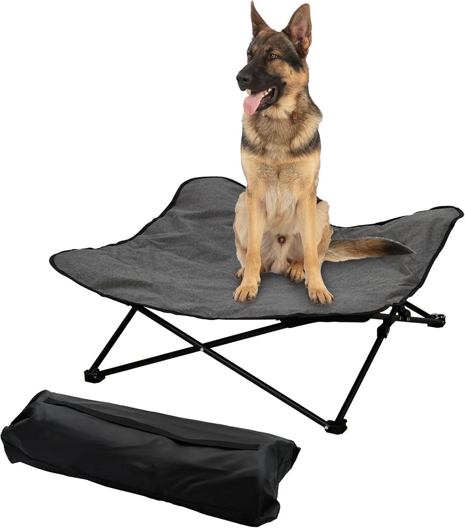 Elevated Dog Bed, Portable Raised Pet Cot for Outdoor and Indoor Folding Dog Cot Bed with Padded Filling Carrying Bag Included Pet Raised Travel Lounger for Camping Traveling (36x36x12inch) (Large, Grey)