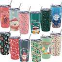 12 Set 20oz Christmas Tumblers Bulk with Lids Straws, Stainless Steel Insulated Coffee Travel Mug Cups, Holiday Tumbler Set for Hot,Cold Drinks, Xmas Party Favors, Birthday Holiday Gift(Chic)