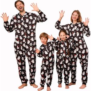 ANGELGGH Matching Halloween Onesie Pajamas Family Holiday Hooded PJs Adult Couples One Piece Sleepwear Funny Ugly Loungewear (Small, Ghost)