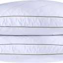 puredown Natural Goose Down Feather Pillows for Sleeping Oval Gusseted Feather Down Pillow 100% Cotton Pillow Cover with Leaf Quilting Standard Set of 2