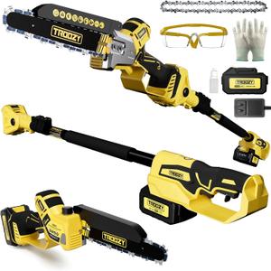 Cordless Pole Saw, 8-INCH 2-IN-1 Chainsaw with 21V 4.0Ah Battery Powered, Electric Tree Trimmer with 9FT Telescopic Pole, 180Angle for Tree Branches Pruning & Wood Cutting, Battery Included