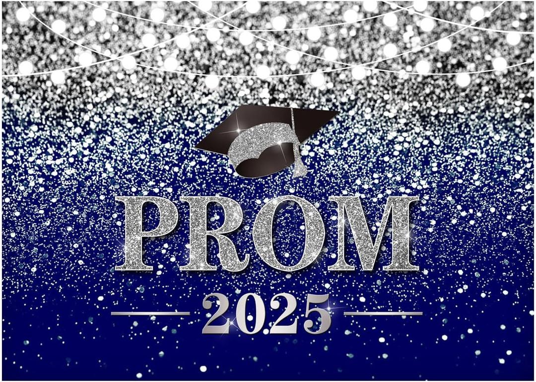WOLADA Blue and Silver Prom Backdrop 2025 Graduation Prom Backdrop 10x8FT FW13