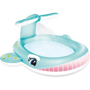 Intex 57440EP Inflatable Whale Spray Kiddie Pool for Kids 2+, 79" x 77" x 36" - Small Blow-Up Splash Pool & Sprinkler, Backyard Toddler Play Center (Blue)