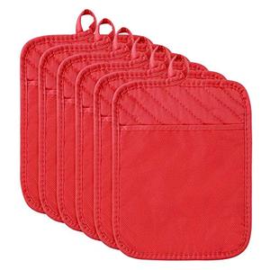 R HORSE 6Pcs Christmas Red Pot Holders with Pocket for Kitchen Cotton Pocket Pot Holder Set Heat Resistant Potholder Terry Coaster Oven Mitts Hot Pads Trivet for Baking Cooking 7''x9''