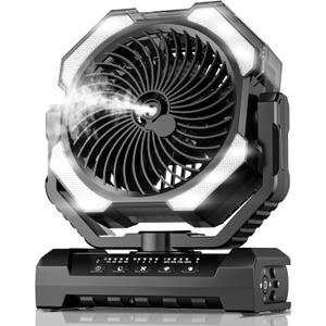 Misting Fan Portable with 9oz Water Tank, 24000mAh Rechargeable Cooling Fans for Outside, Outdoor Water Misters with 2 Mist Modes, Remote Control Camping Fan with Timer for Beach, Patios, Tents (Black)