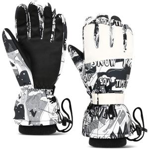 Ski Gloves, Snow Gloves, Touchscreen Snowboard Glove, Winter Warm Glove for Cold Weather (Small, Black White)