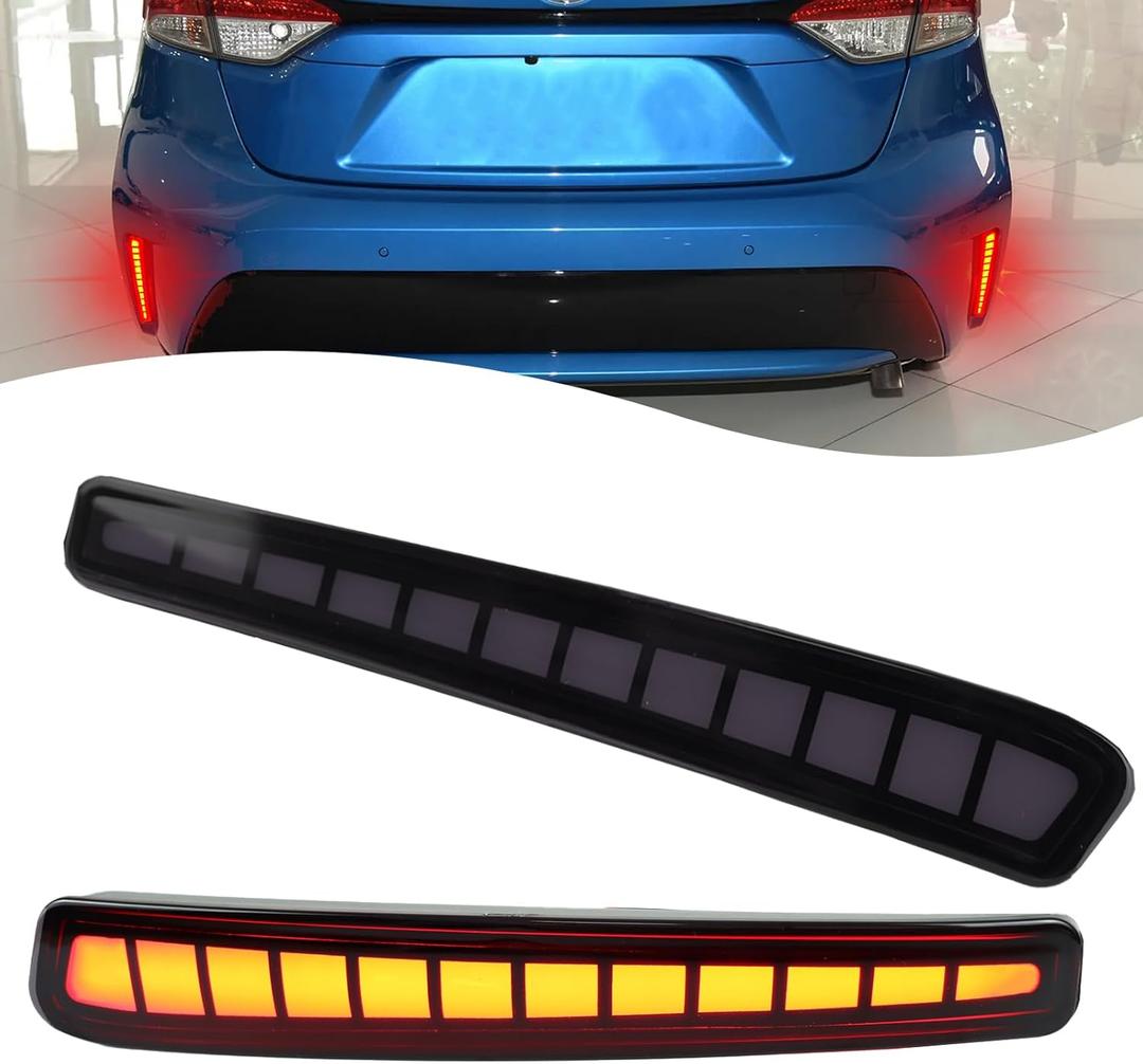 2PC Rear Bumper Reflectors Light,Brake Tail Light Lamps Compatible with Toyota Corolla 2020-2025 LE SE XSE XLE,Amber LED Reflector Turn Signal Lights Kit (BLACK)