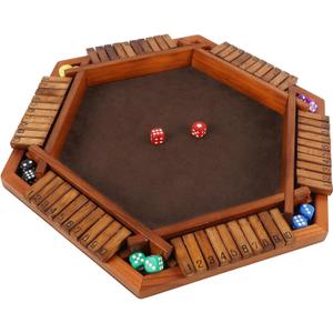 Juegoal Wooden Shut The Box Dice Game for 1-6 Players, Upgrade Tabletop Board Game with 12 Dice for Kids Adults, Families, Classics Travel Portable Classroom Home Party Pub Board Game Sets