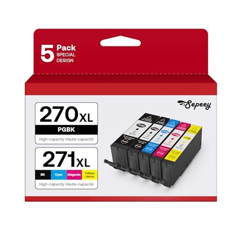 Sepeey PGI-270XL CLI-271XL 5 Color Value Pack Compatible for 270 271 Ink Cartridges to use with MG5720 MG5721 MG5722 MG6820 MG6821 MG6822 TS6020 (PGBK, Black, Cyan, Magenta, Yellow)