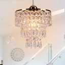 FRIXCHUR Small Gold Chandeliers Flush Mount Chandeliers Ceiling Lights for Girls Bedroom Modern Raindrop Crystal Hanging Light Fixture for Hallway Dining Room Kids Room E26