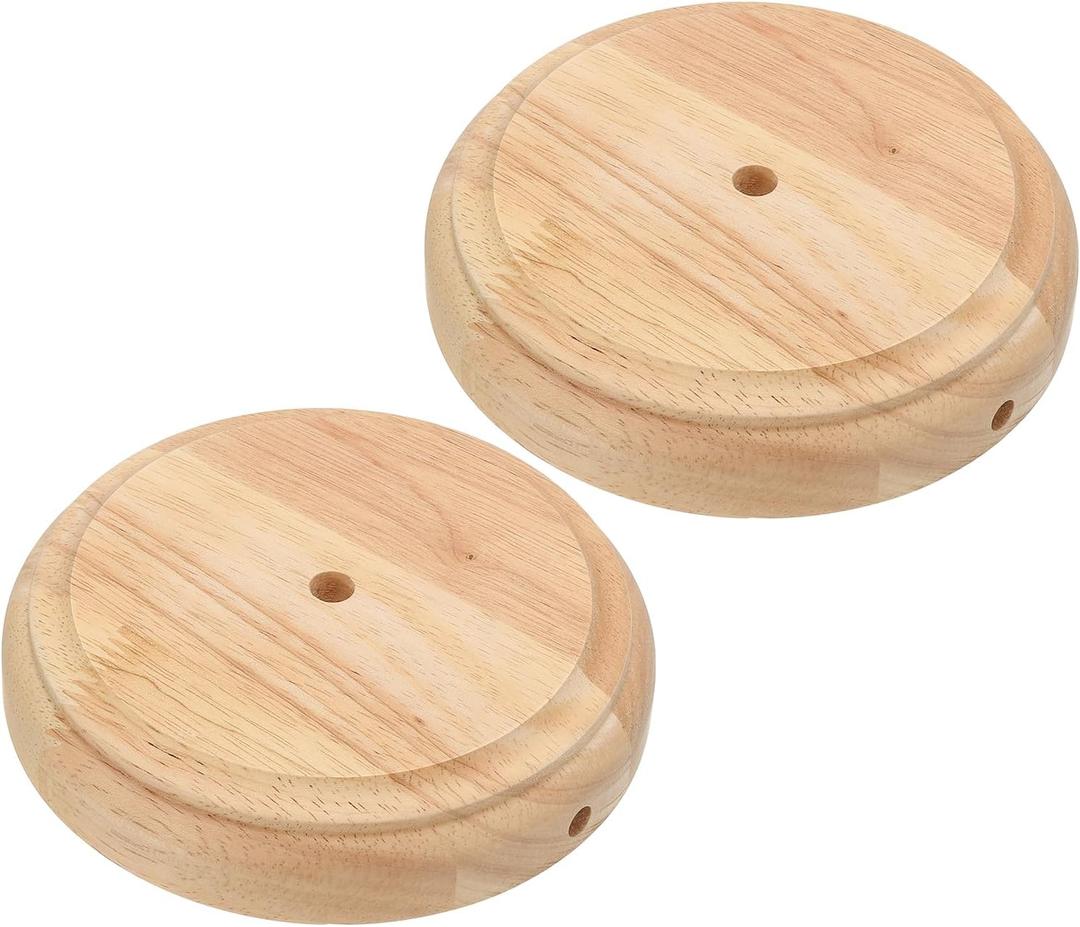 PATIKIL 6" x 1.3" Wooden Lamp Base, 2pcs Round Solid Wooden Base Wood Desk Lamp Display Stand Replacement for Bedroom Bedside Table Lamps DIY