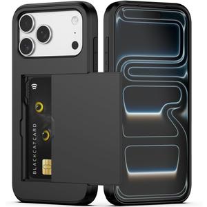 Nvollnoe Compatible with iPhone 17 Pro Max Case with Card Holder Dual Layer Heavy Duty Protective Shockproof Hidden Card Slot Slim Wallet Phone Case for Women&Men 6.9 inch(Black)