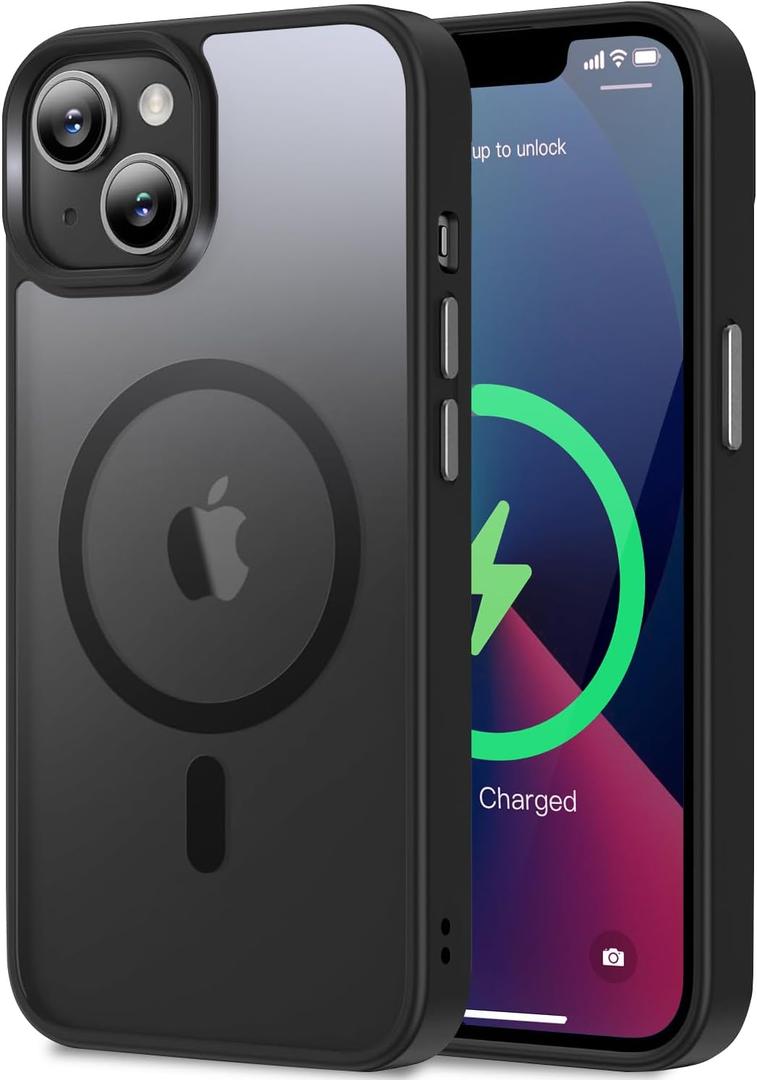 Magnetic for iPhone 13 Case/iPhone 14 Case, [Compatible with Magsafe & Military-Grade Protection] Slim Translucent Matte Phone Case for iPhone 13/14 6.1 inch,Black