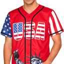USA Baseball Jersey for Men American Flag Statue of Liberty USA Eagle America Shirts Sports Uniform (Red) 4XL
