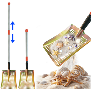 Desunqin Heavy Duty Sand Dipper, 55'' Metal Treasure Shovel Digger Sifter, Adjustable Length Sifting Sand Shovel for The Beach Chicken Coop Farm Goat Stall, Sand Poop Cleaning, silvery