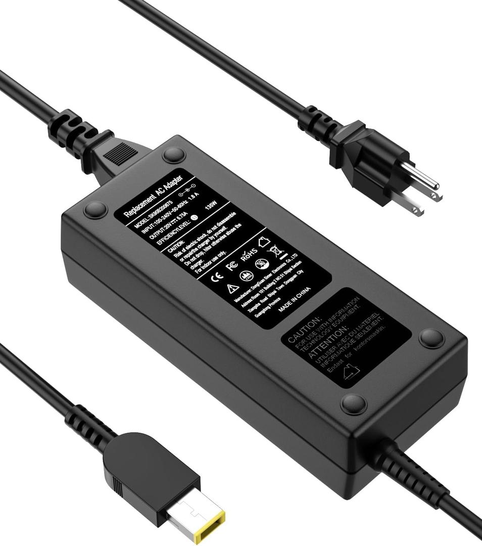 135W Charger Compatible with Lenovo ADL135NLC3A ADL135NDC3A Compatible with Legion Y50 Y520 Y530 ThinkPad T440p T540p T570 IdeaPad Y40-70 Y50-70 Y700 20V 6.75A AC Adapter