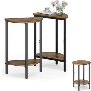Vagusicc Side Table, Small Round End Table, Set of 2 Half Round Side Table for Living Room, 2 Tier Small Couch Side Tables, Round Coffee Table, Thin Accent Sofa Table Narrow Entryway Table, Brown
