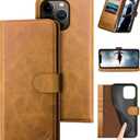 DuckSky for iPhone 14 Pro Max 6.7" Genuine Leather Wallet caseRFID Blocking4 Credit Card HolderReal Leather Flip Folio Book Protective Cover Women Men for Apple 14 ProMax 5G Phone case Khaki