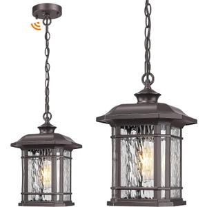 Emliviar Dusk to Dawn Outdoor Pendant Light, 14.2", 2084H-M-PC ORB-SW