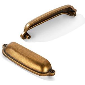khtumeware 10 Pack 3-3/4 Inch(96mm) Bin Cup Drawer Pull,Antique Brass Cabinet Pulls Kitchen Cabinet Hardware, Furniture Pulls for Bathroom Cupboard Drawer Handles Dresser Pulls.